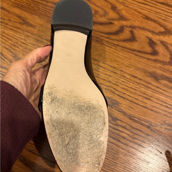 Miu Miu Shiny Black Loafers with Crystal Logo - Picture 2 of 6